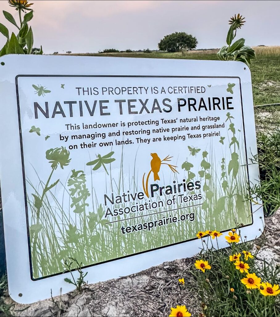 Native Texas Prairie designation for Tejas Prairie from Native Prairies Association of Texas (NPAT)